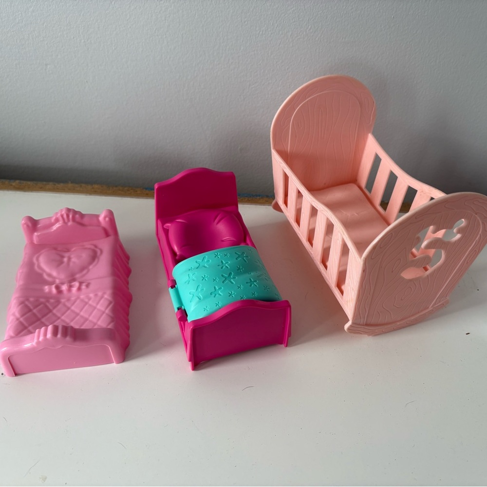 Pink and Teal Doll Beds Set - Kids Toys